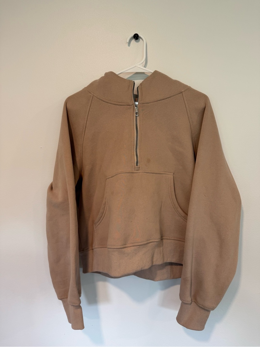 Women's Cropped Half-Zip Hoodie in Taupe Brown